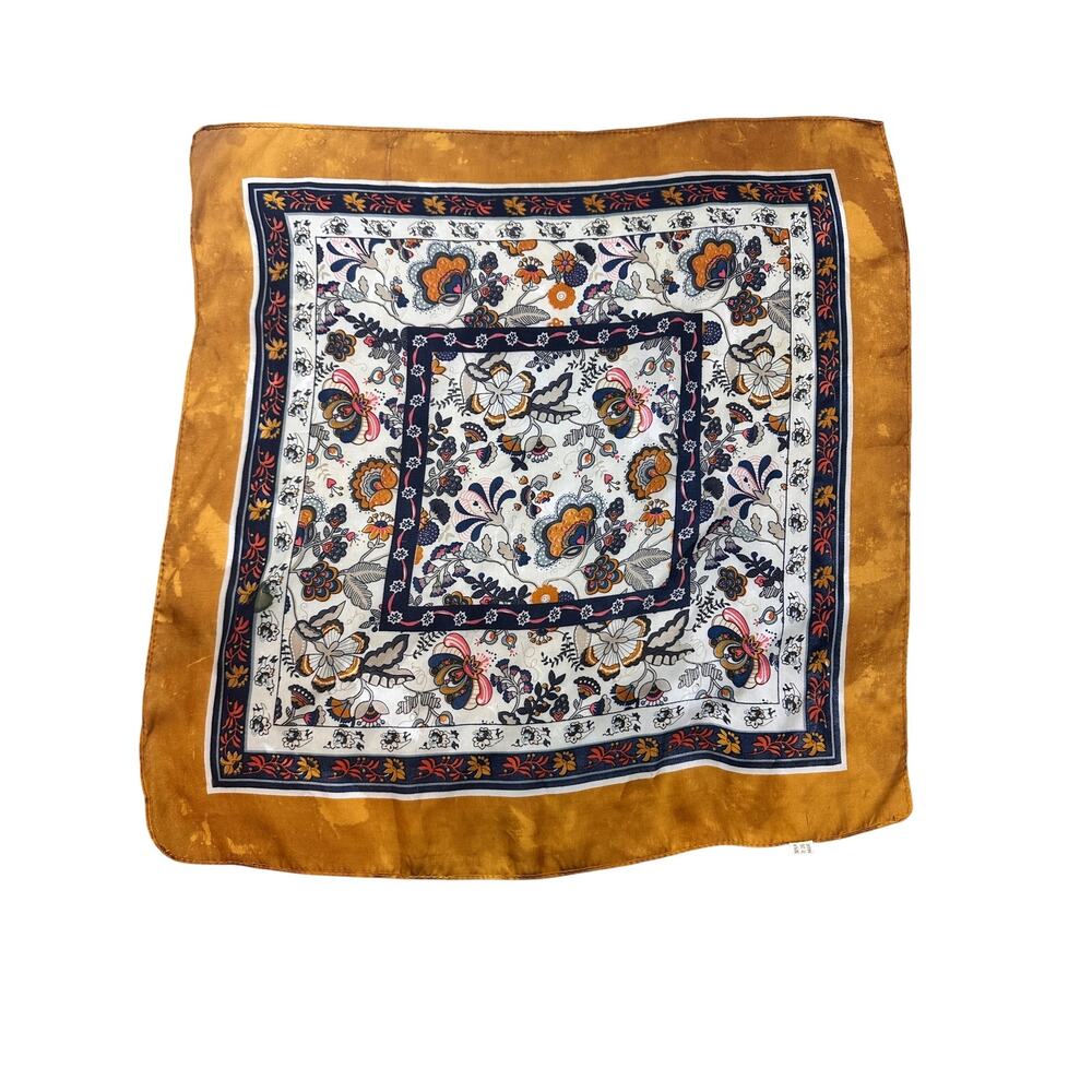Floral Paisley Scarf Gold Border Bohemian 21 Inch Square